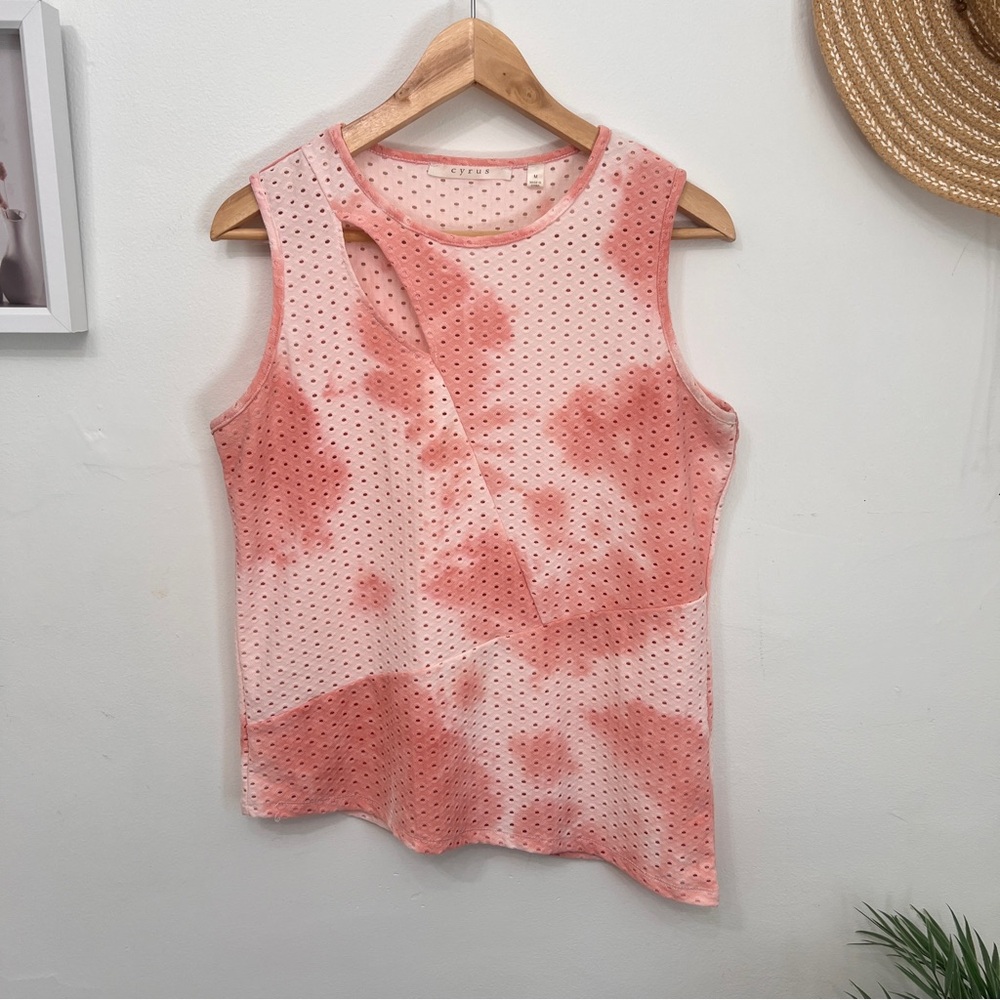 Cyrus Cut Out Pink Asymmetric Eyelet Tank Top